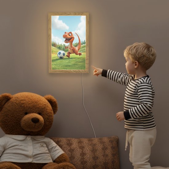 Nachtlampje 20x30 cm - Kinder lamp - Dinosaurus - Oranje - Cartoon - Voetbal - Tafellamp kinderkamer - Slaapkamer lamp - Bedlamp kinderen - Kinderlampje stopcontact - Wandlamp babykamer - Nachtlampjes van Merkloos — afbeelding 5