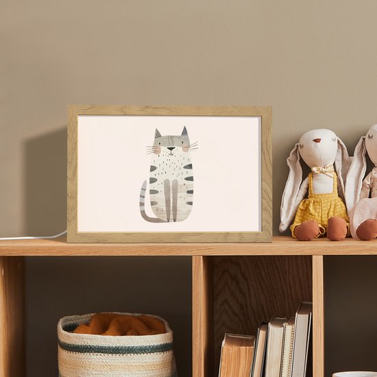 Nachtlampje 30x20 cm - Kinder lampje - Kat - Dieren - Beige - Tafellamp kinderkamer - Slaapkamer lamp - Bedlamp kinderen - Kinderlampje stopcontact - Wandlamp babykamer - Nachtlampjes van OnlyWow — afbeelding 3