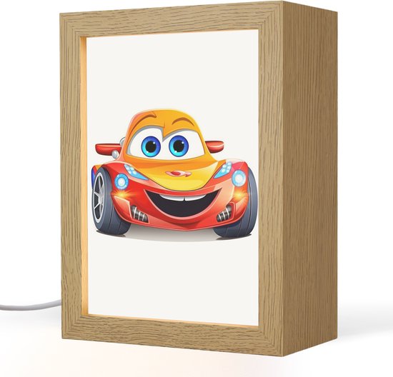 Nachtlampje 15x20 cm - Kinder lampje - Raceauto - Oranje - Jongens - Kinderen - Auto - Tafellamp kinderkamer - Slaapkamer lamp - Bedlamp kinderen - Kinderlampje stopcontact - Wandlamp babykamer - Nachtlampjes