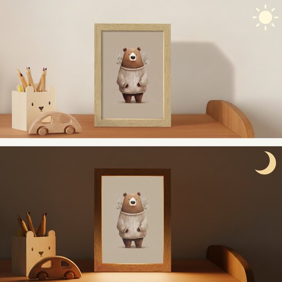 Nachtlampje 15x20 cm - Kinder lamp - Beer - Witte bloemen - Knus - Tafellamp kinderkamer - Slaapkamer lamp - Bedlamp kinderen - Kinderlampje stopcontact - Wandlamp babykamer - Nachtlampjes van Merkloos — afbeelding 4