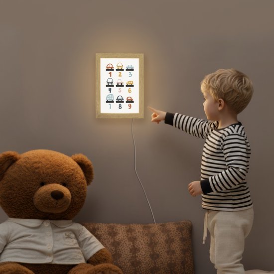 Nachtlampje 15x20 cm - Kinder lamp - Getallen - Educatief - Leren tellen - Cijfers oefenen voor kinderen - Auto's - Voertuigen - Tafellamp kinderkamer - Slaapkamer lamp - Bedlamp kinderen - Kinderlampje stopcontact - Wandlamp babykamer - Nachtlampjes van Merkloos — afbeelding 5