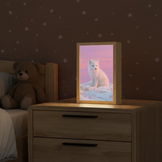 Nachtlampje 20x30 cm - Kinder lamp - Poolvos - Sneeuw - Roze - Tafellamp kinderkamer - Slaapkamer lamp - Bedlamp kinderen - Kinderlampje stopcontact - Wandlamp babykamer - Nachtlampjes van Merkloos — afbeelding 2