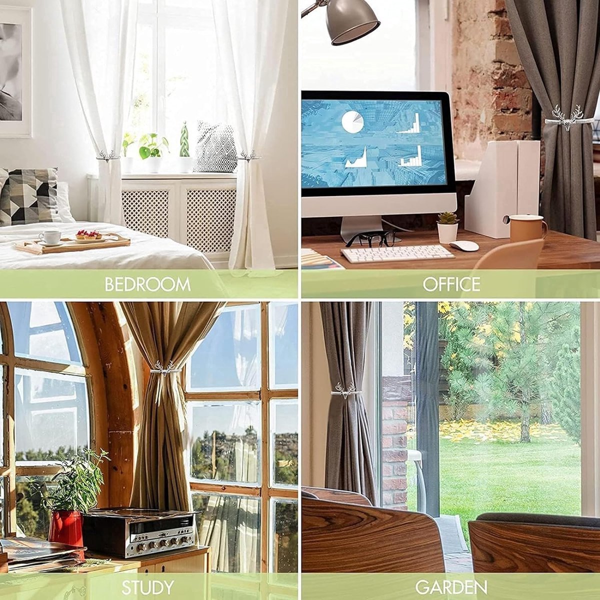 Stunq® 4 stuks gordijnhouders goud, legering gordijnhouders, gordijnhouders, koorden, gordijnen samenbinden, voor thuis, hotel, kantoor, mode (zilveren gordijnstropdassen)