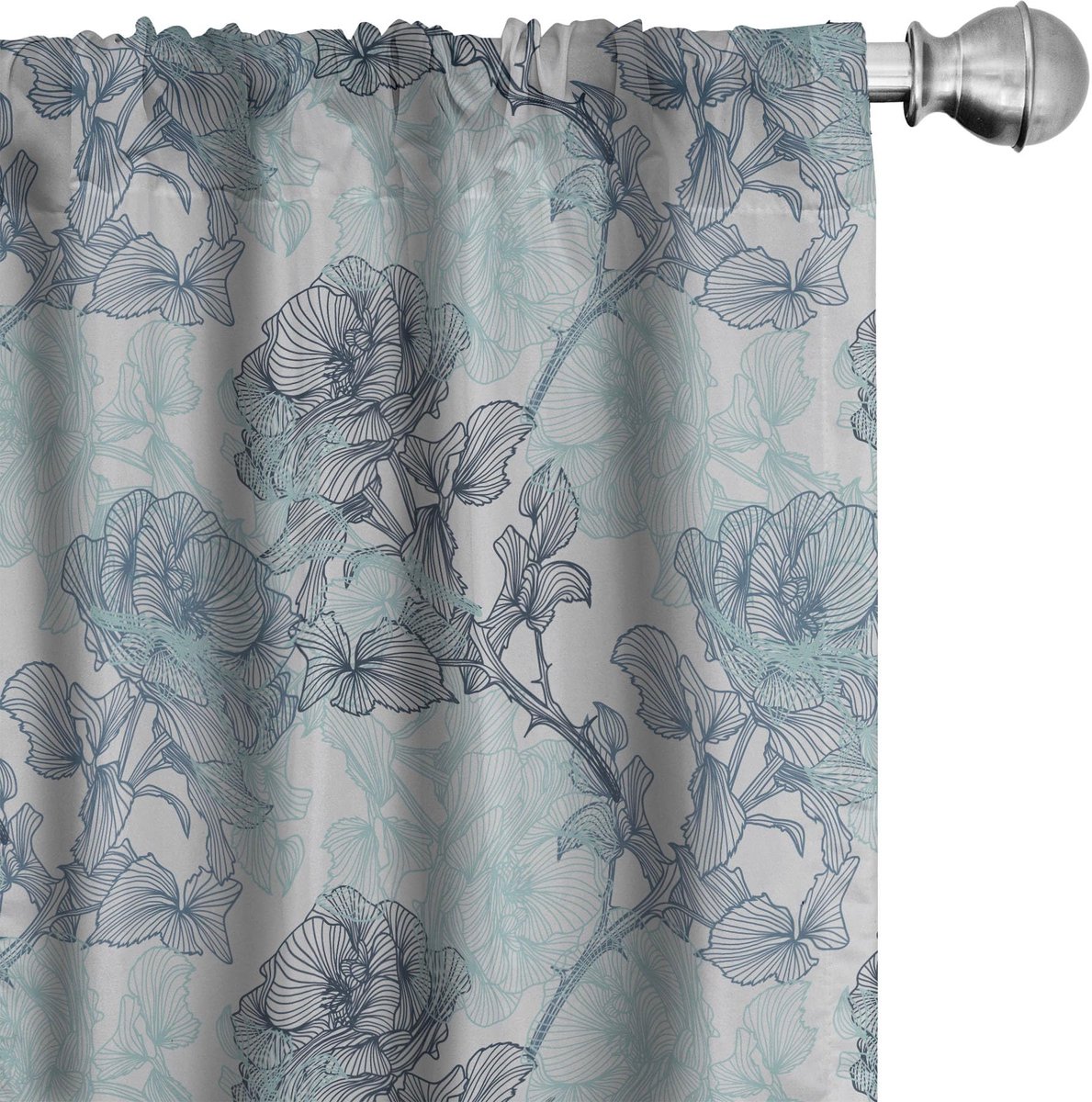 ABAKUHAUS Bloemen Gordijnen – 2x75x175 cm – Microvezel – Halfdonker – Blauw/Grijs Multicolor Blauw Grijs Multicolor