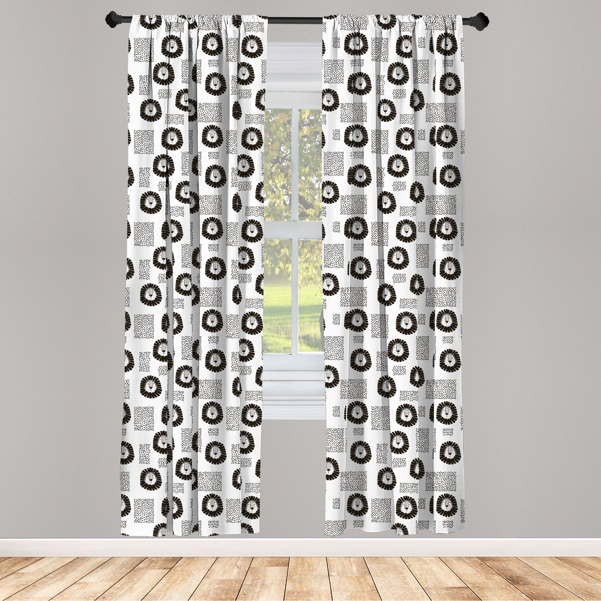 ABAKUHAUS – Zwart-witte raamgordijnen – 2-delige paneelset 75x175 cm – roedezak – microvezel