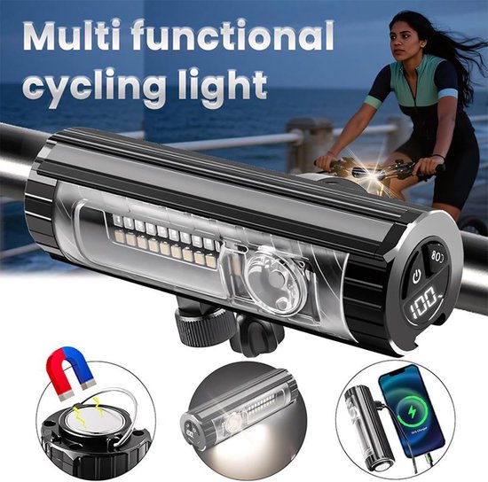 Koplamp Fiets - Fietslamp voorlicht -LED-voorlicht voor de fiets -11,7*3,7*3,4 cm - Magnetisch ontwerp - Oplaadbaar -Waterdicht en valbestendig-Batterijduur van 3-6 uur-Geschikt voor nachtelijk fietsen in de bergen,kamperen,wandelen en buitensporten — afbeelding 5
