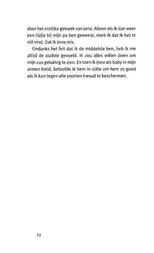 Tekstpagina met een alinea die begint met 'door het vrolijke gekwek van Jona. Alleen als ik dan weer een tijdje bij mijn pa ben geweest...'