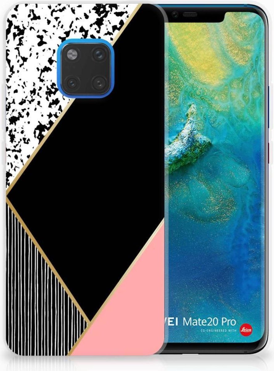 Huawei Mate 20 Pro TPU Hoesje Zwart Roze Vormen