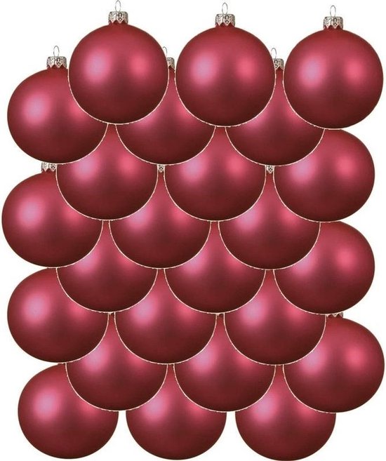 24x Fuchsia roze glazen kerstballen 6 cm Mat/matte