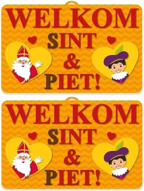 2x Sinterklaas 3D wanddecoratie - 58 x 38 cm - Sint en Piet versiering 2 stuks