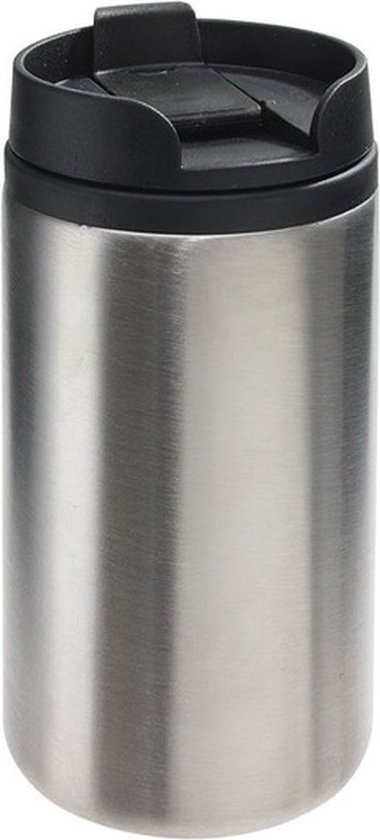 10x Thermosbekers/warmhoudbekers metallic zilver 290 ml - Thermo koffie/thee isoleerbekers dubbelwandig met schroefdop