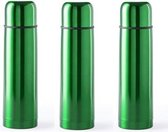 3x RVS thermosflessen/isoleerkannen 500 ml groen - Thermoskannen - Isolatiekannen
