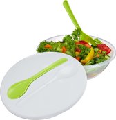 Relaxdays saladeschaal to Go - slakom met deksel - slabak met slacouvert - met slabestek