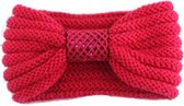 Bandeau hiver tricoté rouge avec nœud pour femme