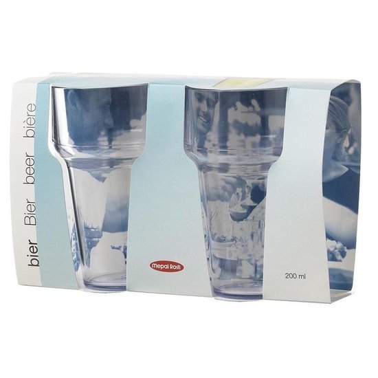 2x Bierglazen van kunststof 250 ml - Herbruikbare bierglazen - Onbreekbare camping/picknick glazen - Merkloos