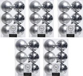 30x Zilveren kunststof kerstballen 8 cm - Mat/glans - Onbreekbare plastic kerstballen - Kerstboomversiering zilver