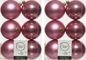 12x Oud roze kunststof kerstballen 8 cm - Mat/glans - Onbreekbare plastic kerstballen - Kerstboomversiering oud roze