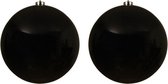 2x Grandes boules de Noël en plastique noir de 20 cm - brillant - décoration sapin de Noël noir