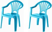 2x Blauwe stoeltjes voor kinderen 51 cm - Tuinmeubelen - Kunststof binnen/buitenstoelen voor kinderen