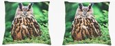 2x Sierkussens met uilen print 35 cm - Dieren kussentjes met uilen opdruk 35 cm