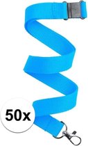 50x Lichtblauw keycord/lanyard met karabijnhaak sleutelhanger 50 cm - Polyester keycords/sleutelkoord
