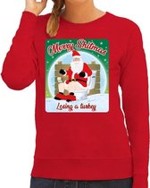 Foute Kersttrui / sweater - Merry Shitmas Losing a Turkey - rood voor dames - kerstkleding / kerst outfit L (40)