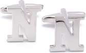 Manchetknopen - Letters Initialen Letter N Zilver Metaal
