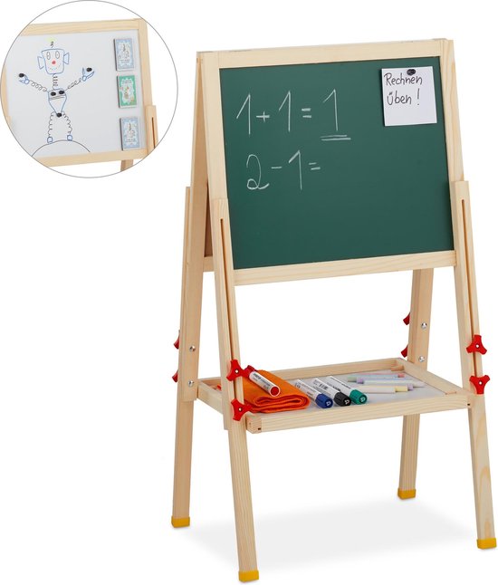 Koloniaal onderdelen bedriegen Relaxdays schoolbord - krijtbord en whiteboard - 2 in 1 - tekenbord - op  ezel - magnetisch | bol.com