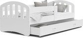 Kinderbed | Houten bed | 200x90cm| met lattenbodem | met uitschuiflade | wit