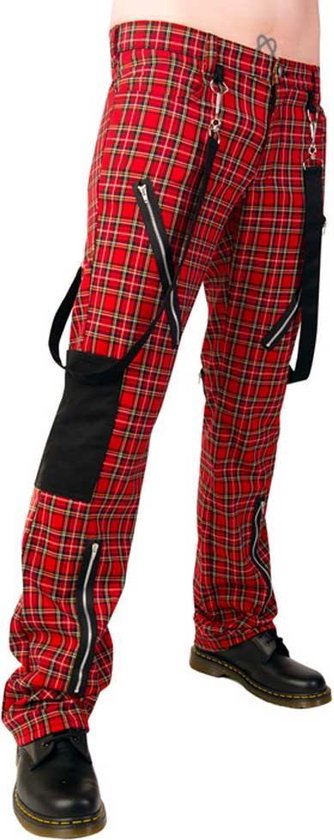 Punk broek met tartan print en rits details rood - Gothic Metal Rock - 38  inch taille... | bol.com