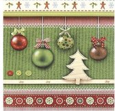 20x Kerst servetten groen met ballen en kerstboom 33 x 33 cm - Kerstdiner tafeldecoratie versieringen