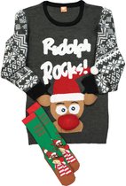 Kerst set in cadeauverpakking (trui met sokken) - Rudolph Rocks -  Maat: L