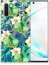 Back Case Geschikt voor Samsung Note 10 TPU Siliconen Hoesje Orchidee Groen