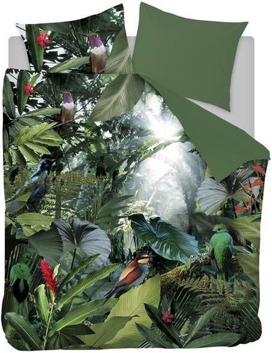 Snoozing Tropical Birds - Flanel - Dekbedovertrek - Tweepersoons - 200x200/220 cm + 2 kussenslopen 60x70 cm - Groen