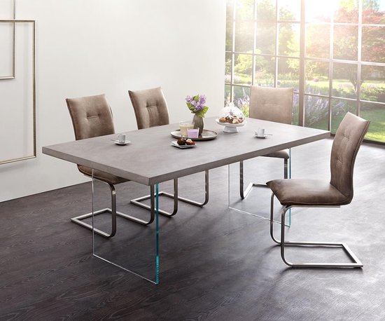 Eetkamertafel Crudo grijs 200x100 beton optiek glaspoten eettafel met  glazen poten | bol.com