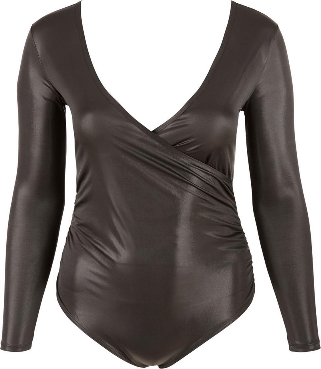 Goedkoopste Cottelli Plus Size – Diep Uitgesneden Body met Wetlook Uitstraling voor een Spannende Date – Maat 4XL – Zwart