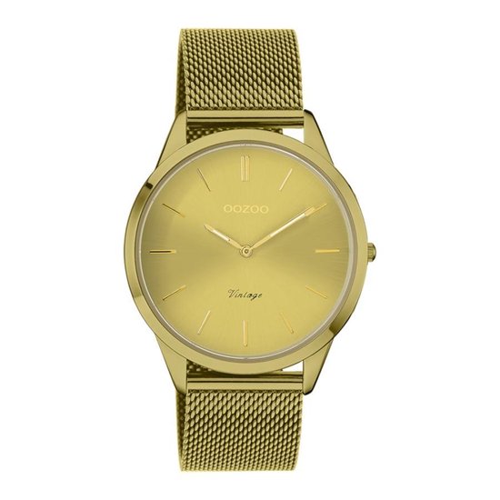 OOZOO Vintage series - Mosterd gele horloge met mosterd gele metalen mesh armband - C20005 - Ø38
