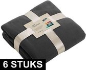 6x Fleece dekens/plaids donkergrijs 130 x 170 cm -  Woondeken - Fleecedekens