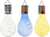 3x Buiten LED wit/blauw/geel peertjes solar verlichting 14 cm - Tuinverlichting - Tuinlampen - Solarlampen op zonne-energie