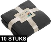 10x Fleece dekens/plaids donkergrijs 130 x 170 cm -  Woondeken - Fleecedekens