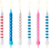 PartyDeco Verjaardagskaarsjes Stippen & Strepen Blauw/Roze