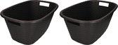 2x Zwarte kunststof wasmanden 35 liter - Wasmanden/wasgoedmanden - Huishoudelijke producten/artikelen - Huishouden