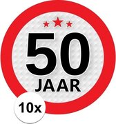 10x 50 Jaar leeftijd stickers rond 9 cm - 50 jaar verjaardag/jubileum versiering