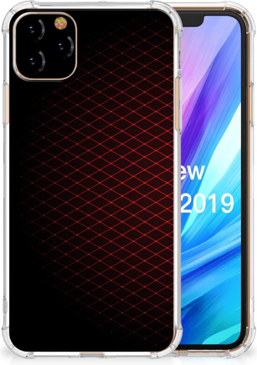 Apple iPhone 11 Pro Max Doorzichtige Silicone Hoesje Geruit Rood