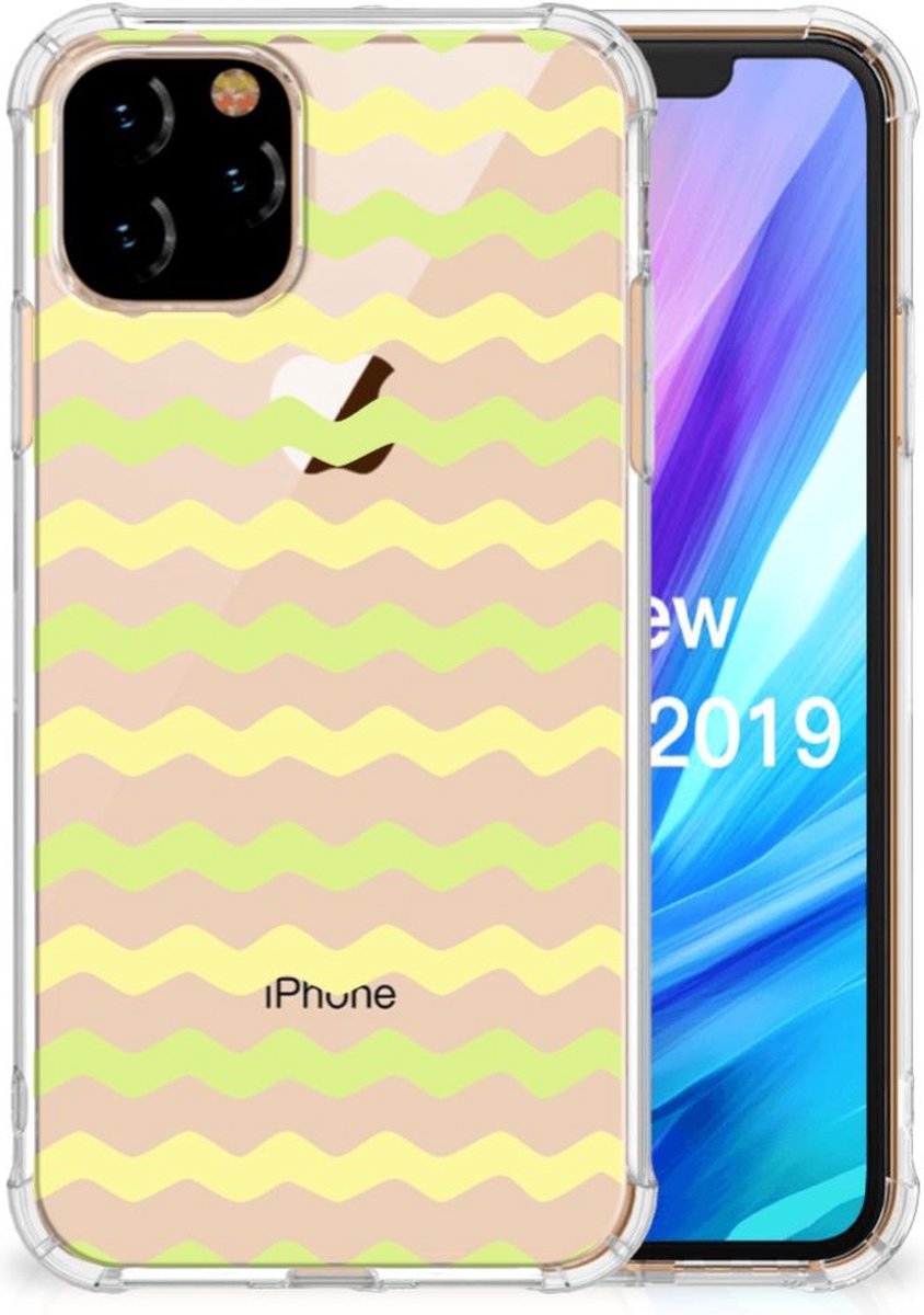 Apple iPhone 11 Pro Doorzichtige Silicone Hoesje Waves Yellow