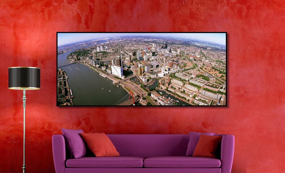 Rotterdam in Panorama | 170 x 70 cm | Foto op Canvas | Luchtfoto | Wanddecoratie | Skyline | Bijzonder Gedetailleerd
