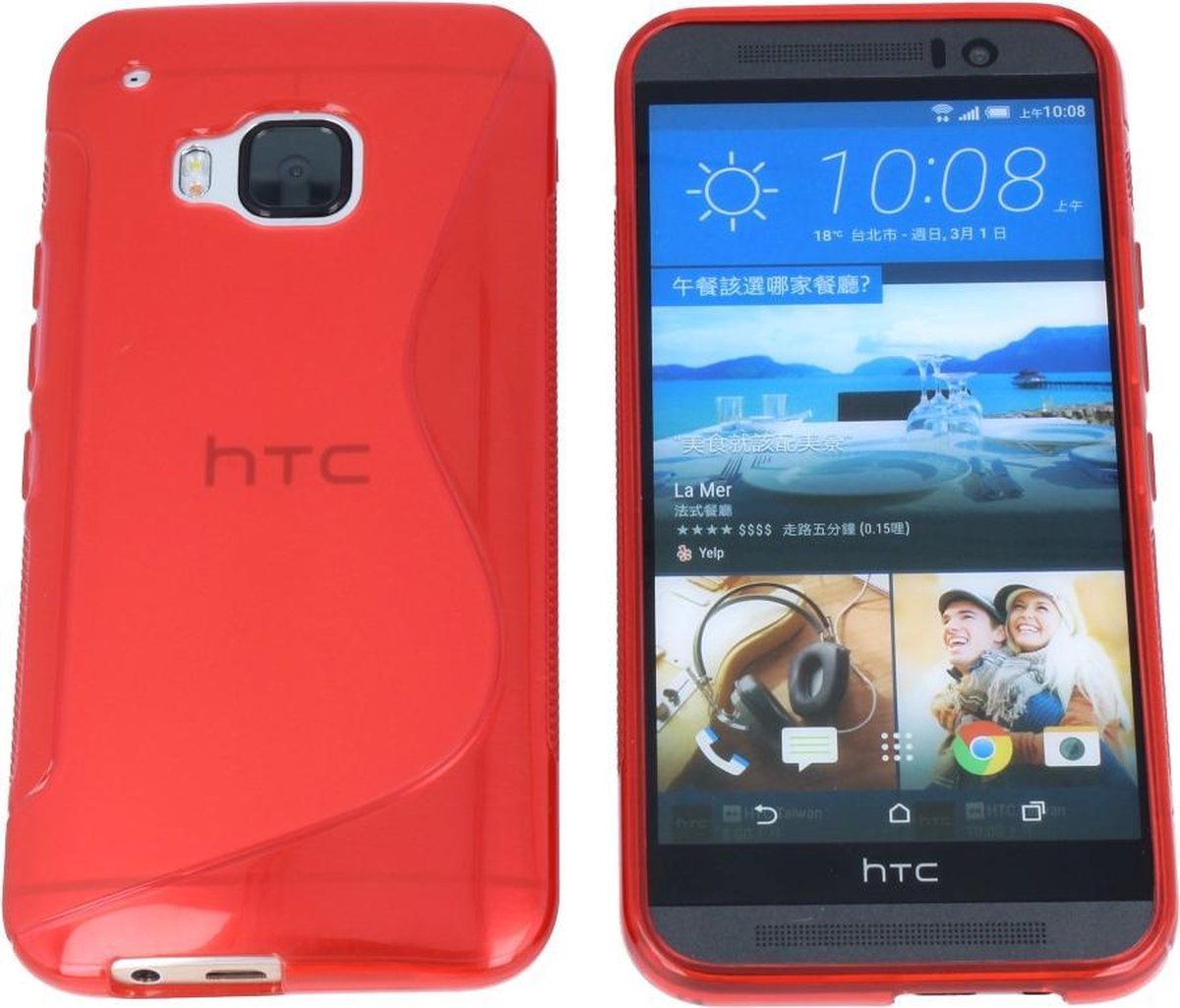 HTC one M9 S Line Gel Silicone Case Hoesje Transparant Rood Red
