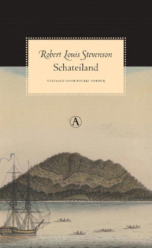 Couverture du livre "L'Île au trésor" avec un voilier et une île montagneuse.
