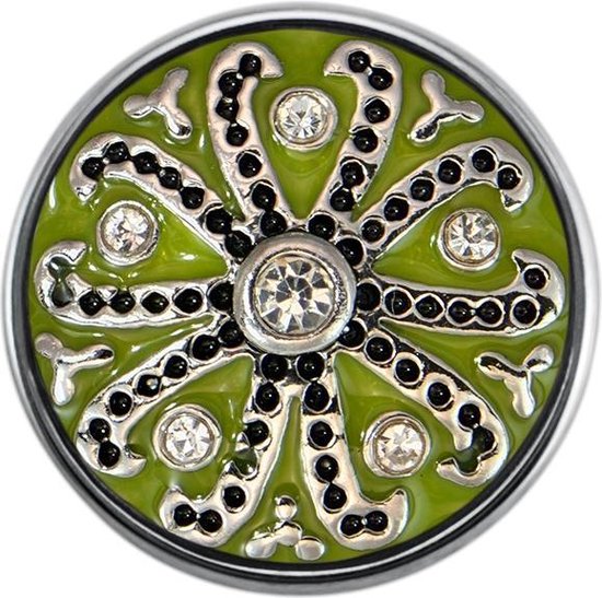 Quiges - Dames Click Button Drukknoop 18mm Ornament Bloem Mandala Groen - EBCM126