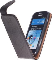 Polar Echt Lederen Samsung Galaxy S Duos S7562 Flipcase Hoesje Zwart - Cover Flip Case Hoes